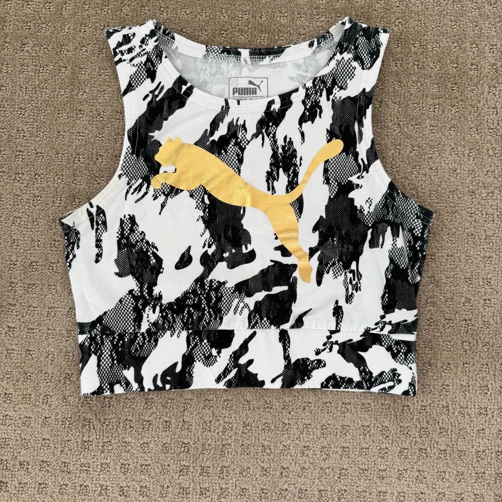 Puma Black and White Graphic Crop Tank Top